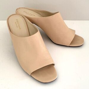 Cole Haan Powder Pink Cream Leather Mules Modern Block Heel sz 10 Preppy Urban
